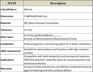 Usine directe résidentiel commercial hybride 3.5mm 4mm 5mm 6mm 7mm clic noyer SPC sol