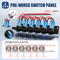 Panneau de 6 interrupteurs à bascule ronds 12V 20A 3 broches avec LED bleue, marche/arrêt, avec câblage pour voiture, marine, vente en gros, OEM, CE, ROHS