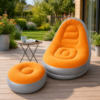 Fauteuil gonflable pliable d'extérieur floqué, chaise longue de camping portable avec repose-pieds ottoman en PVC inclinable
