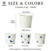 Tasse à café en céramique FENN avec logo personnalisé, sans anse, motif gourde bleu et blanc, pour latte, cappuccino, thé, maison, café, restaurant