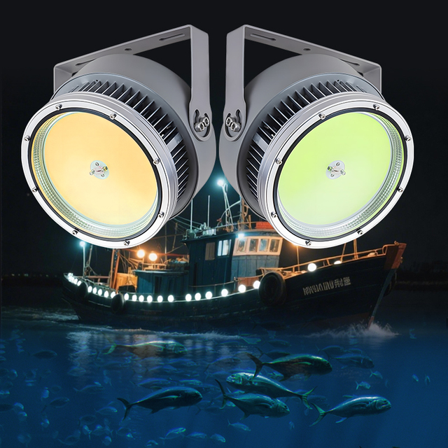 Super Bright 1000W Led Fish Gathering Light Ip65 Waterproof 12V 24V Marine Boat Green Squid Lure Night Deep Drop Underwater Lamp