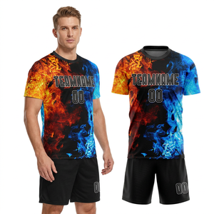 Camiseta de Fútbol Sublimada Personalizada para Hombre, Estampado de Llamas, Cuello Redondo, Manga Corta, Absorbe la Humedad, Ajuste Atlético, Nombre y Número del Equipo - Product Image 2