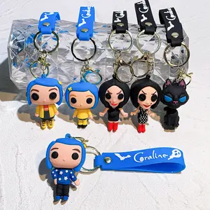 New Cartoon Anime Coraline & the Secret Door PVC Rubber Keychain Cartoon Character Backpack Pendant