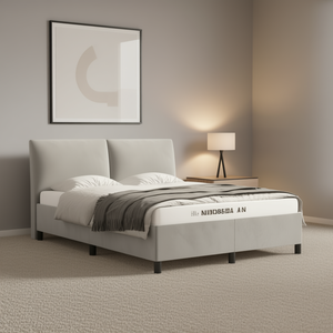 Light <b>Grey</b> Velvet Full Size Upholstered Bed <b>Frame</b> Plywood Modern Bedroom Furniture - Product Image 2