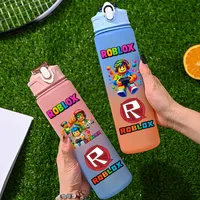 Gourde 750 ml à dégradé de couleurs, motif Anime Graffiti, avec paille, pour les jeux Roblox, accessoire quotidien pour étudiants, cadeau d'anniversaire pour garçon