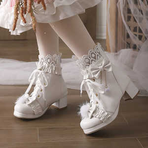 Bottines Lolita pour femmes à lacets et à dentelle, style victorien, plateforme, bottines à la cheville avec décoration en nœud - Product Image 3