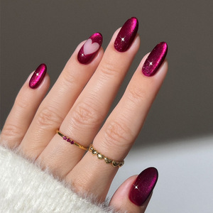 Pegatinas de uñas falsas desmontables de corazón rojo vino consejos de Venta caliente INS al por mayor portátil transfronterizo europeo y americano - Product Image 1