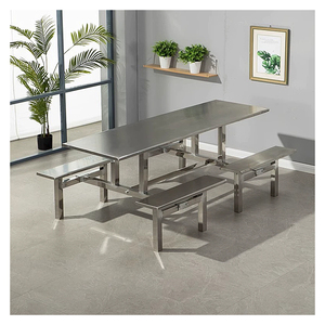 Ensemble table et chaises en acier inoxydable pour 4/6/8 personnes Chaises <span class=keywords><strong>de</strong></span> table à manger connectées pour le personnel <span class=keywords><strong>de</strong></span> la cantine Fast Food et <span class=keywords><strong>Snack</strong></span> <span class=keywords><strong>Bar</strong></span> - Product Image 1