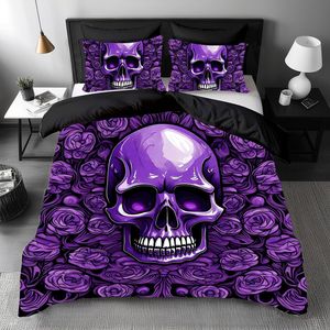 Tùy chỉnh màu tím sọ Halloween <span class=keywords><strong>3D</strong></span> in kỹ thuật số Polyester ba mảnh Duvet cover <span class=keywords><strong>Set</strong></span> - Product Image 4