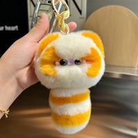 Porte-clés en peluche chat rayé à longue queue, 4 couleurs, bicolore, en fausse fourrure, breloque de sac chaton, double usage, breloque chat 3D, cadeau