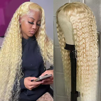 Perruque frontale HD 13x6 en dentelle, cheveux humains bruts, blonds 613, double épaisseur, lisses comme des baguettes, Funmi, longue, blond miel, vente en gros