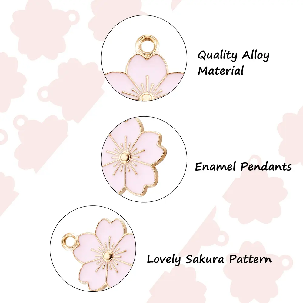 Anting-anting kalung kunci Aksesori Pink Sakura bunga pesona paduan liontin Enamel pesona untuk membuat perhiasan