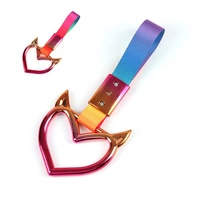 JDMotorsport88 Anillo Tsurikawa Neo Chrome Corazón del Diablo para Coche JDM, Asa de Agarre para Autobús/Tren, Amuleto de Derrape con Correa Neo Chrome