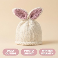 Gorro de Punto Hecho a Mano con Orejas de Conejo para Bebé, Unisex, de Algodón Grueso y Suave, con Patrón Floral, Accesorios para Fotografía de Recién Nacidos, Cálido para el Invierno