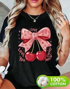 T-Shirt Unisex con Stampa di Ciliegie Rosa, in Morbido Cotone, Manica Corta, Vestibilità Regolare, per Tutte le Stagioni, Stile Divertente per San Valentino e Capodanno - Product Image 3