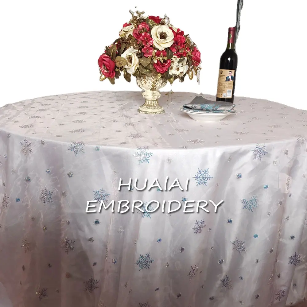 Ucuz kar dekorasyon polyester keten masa örtüleri örtüleri payet masa örtüsü yuvarlak düğün dantel masa örtüsü