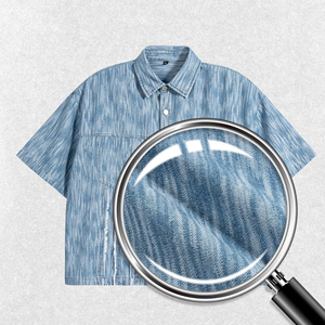 <span class=keywords><strong>Camisa</strong></span> de mezclilla de poliéster de <span class=keywords><strong>manga</strong></span> <span class=keywords><strong>corta</strong></span> para <span class=keywords><strong>hombre</strong></span>, lavada y desgastada, unisex, de marca, a la moda, con cuello vuelto, informal de verano, que absorbe la humedad. - Product Image 2