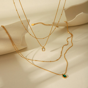 Dainty 18K Gold Plated PVD Waterproof Zircon Metal <strong>Beads</strong> Chain Stainless Steel <strong>Emerald</strong> Necklace Jewelry - Product Image 4