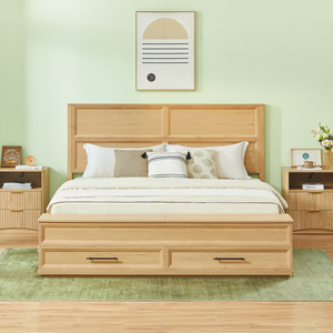 Lit king size avec banc de rangement 4 tiroirs en chêne, mobilier de chambre moderne - Product Image 2