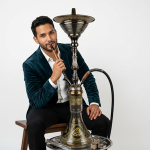 Chicha authentique Khalil Mamoon égyptienne de 81 cm, finition cuivre-argent, avec noyau en laiton massif et plateau large - Product Image 3