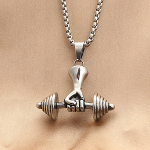 Stainless Steel <b>Dumbbell</b> Pendant Necklace Men's Fitness Jewelry Retro Punk Style Geometric Design Gift 280430 - Product Image 5