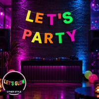 Bannière néon LET'S PARTY, guirlande de lettres en papier fluorescent, décoration suspendue, fournitures de fête pour fête d'anniversaire sous lumière noire UV