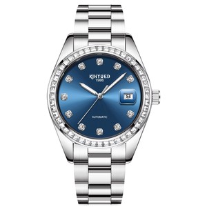 Montre mécanique automatique pour homme KINYUED, bracelet en acier inoxydable, cadran noir, index en diamant, affichage de la date, luminescent - Product Image 6
