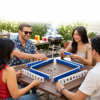 Juego de Mahjong Patriótico - Fichas de Mahjong del Día de la Independencia del 4 de Julio con Reverso Azul Brillante, Regalo de Mahjong Acrílico para la Familia