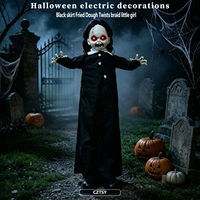 Robe noire d'Halloween 2026 avec tresses pour fille, lumineuse et dansante, à détection vocale, pour décoration de maison hantée et de pièce secrète