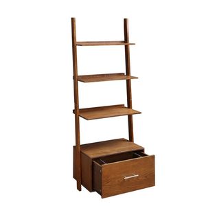 Wholesales Customized Freestanding Display <strong>Leaning</strong> Storage <strong>Shelves</strong> Rustic Wooden <strong>Ladder</strong> Bookcase with File Drawer - Product Image 3