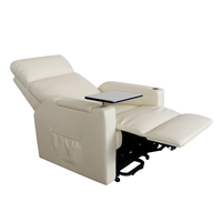 Fauteuil inclinable électrique moderne blanc avec table pliante extensible, revêtement en tissu, fonction rafraîchissante pour personnes âgées
