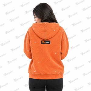 Tiierwear Women's <b>Orange</b> Oversized acid washed <b>Hoodie</b> Fleece With rhinestone Front Logo Pocket Regular Fit Autumn Wear - Product Image 5