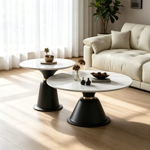 Modern Black Base Round <b>Nesting</b> <b>Coffee</b> <b>Table</b> <b>Set</b> Marble Top Light Luxury Living Room Hotel Center Side <b>Table</b> - Product Image 1
