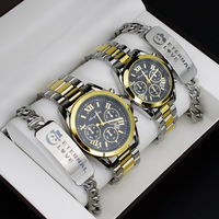 Ensemble de montres à quartz pour amoureux avec bracelet en acier inoxydable, coffret cadeau, montres de mode pour couples