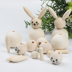 Kit de lapin en bois à faire soi-même avec perles détachées et yeux imprimés pour les activités de peinture et d'artisanat pour enfants de 2 à 4 ans - Product Image 3