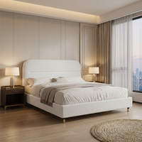 Lit King Queen contemporain et moderne avec cadre rembourré réglable et tête de lit douce effet nuage, mobilier de maison