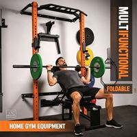 Rack de musculation mural pliable en acier avec fonctions de squat, de barre fixe, de développé couché et de press à épaules - Machine de musculation multifonctionnelle pour la musculation