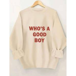 <span class=keywords><strong>Sweat</strong></span>-shirt élégant à col rond avec imprimé 'S GOOD BOY' pour femme, grande taille, polyester/coton, respirant, écologique, manches longues, coupe ample - Product Image 1