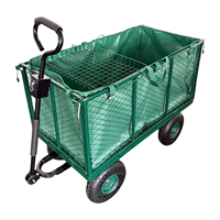 Chariot de jardin pliable à quatre roues en acier à mailles robustes TC1840H avec côtés amovibles, chariot utilitaire OEM, vert