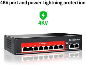 Switch poe 8 portas 48v, oem/embutido, sem fio, alívio 802.3af/at 1200w, alimentação embutida para câmera de ip