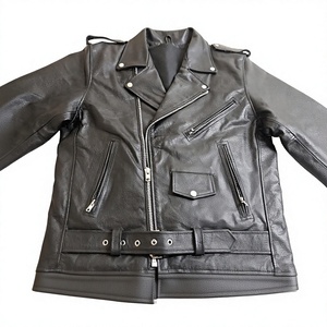 Men's Genuine <b>Leather</b> Motorcycle <b>Jacket</b> Solid Breathable Eco-Friendly Zipper Closure Turn-down Collar Regular Fit Autumn Wear - Product Image 4