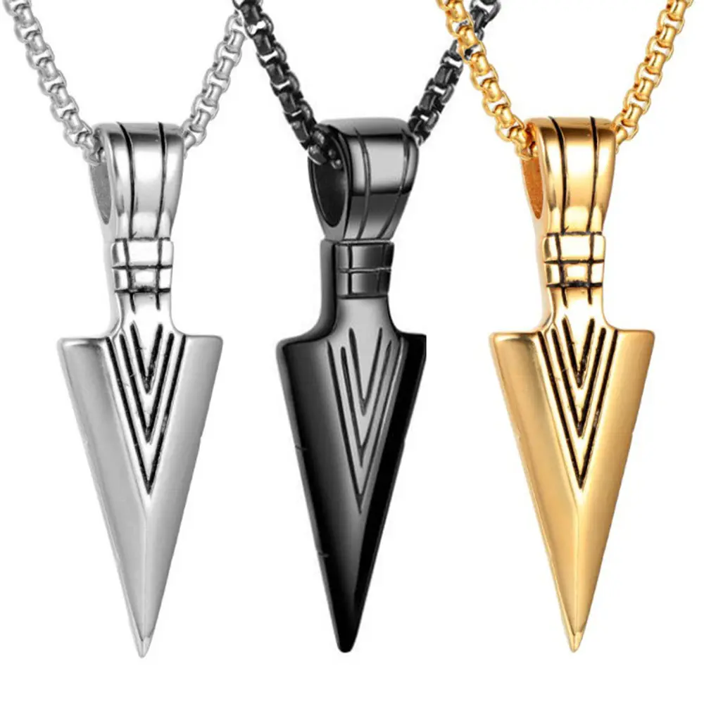 Titanium Stainless Steel Necklace Arrow Spearhead Shape Pendant Necklaces Hip Hop Sweater Chain Fashion Jewelry Men Women Gift