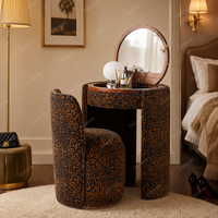 Ensemble de coiffeuse gain de place à imprimé léopard avec miroir rond rabattable, table de maquillage et bureau de rangement, suite de luxe, mobilier rembourré