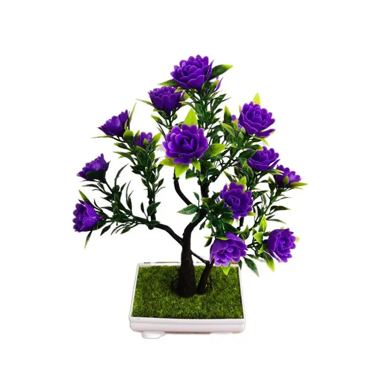 Venda direta da fábrica Simulação de plástico vaso de seda artificial rosa flor planta árvore pequena bonsai rosa árvore