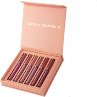 Coffret d'emballage de luxe avec logo personnalisé rose, boîte cadeau magnétique pour ensembles de rouges à lèvres, emballage brillant à lèvres, 5 pièces