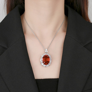 Collana con Pendente di Alta Qualità in Rame Placcato <span class=keywords><strong>Oro</strong></span> Ecologico, con Rubino Imitazione Taglio Ovale 18*25mm, Grande Pietra Preziosa per Donna - Product Image 5