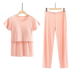 T-<span class=keywords><strong>Shirt</strong></span> à manches courtes et pantalon Long, ensemble de maternité, vêtements de maison décontractés pour femmes enceintes d'été, vêtements d'allaitement, vente en gros - Product Image 6