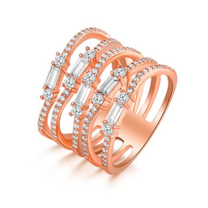 Anelli di Moda T0704 per Donne, Gioielli con Diamanti a Forma di Smeraldo, Incastonatura a Pavé con Pietre Naturali - Product Image 2