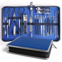 Kit de manucure et pédicure professionnel portable en acier inoxydable avec logo personnalisé, 26 pièces/ensemble, avec étui à fermeture éclair