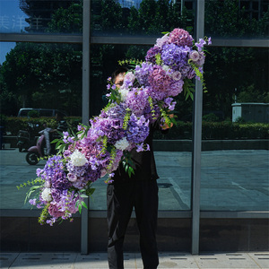 Arreglo Floral Morado Estilo Boda de Ensueño, Camino de Mesa Largo con Flores Artificiales para Fiesta, Piezas Personalizadas para el Pasillo - Product Image 1